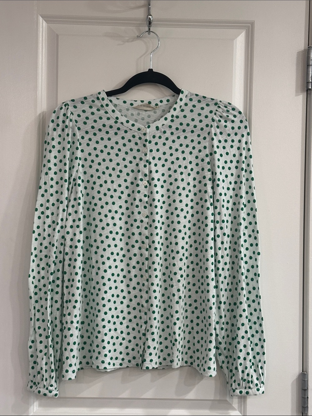 Boden Cream Blouse with Green Polka Dots